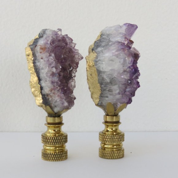 SPRING SALE! Amethyst Cluster Gemstone Finials with Pure Gold Leaf Backing - Picture 1 of 4